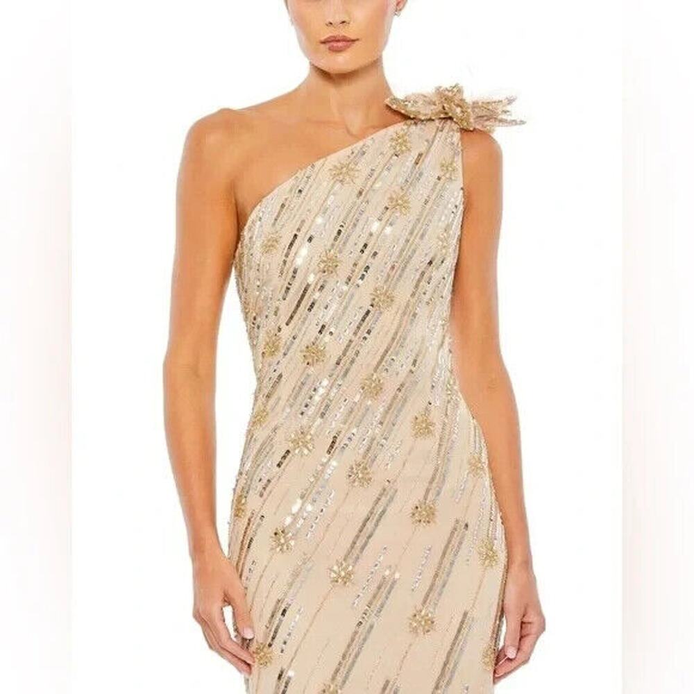 NWT Mac Duggal Dress Embellished‎ One Shoulder Column Gown Gold 93739 - Picture 2 of 7